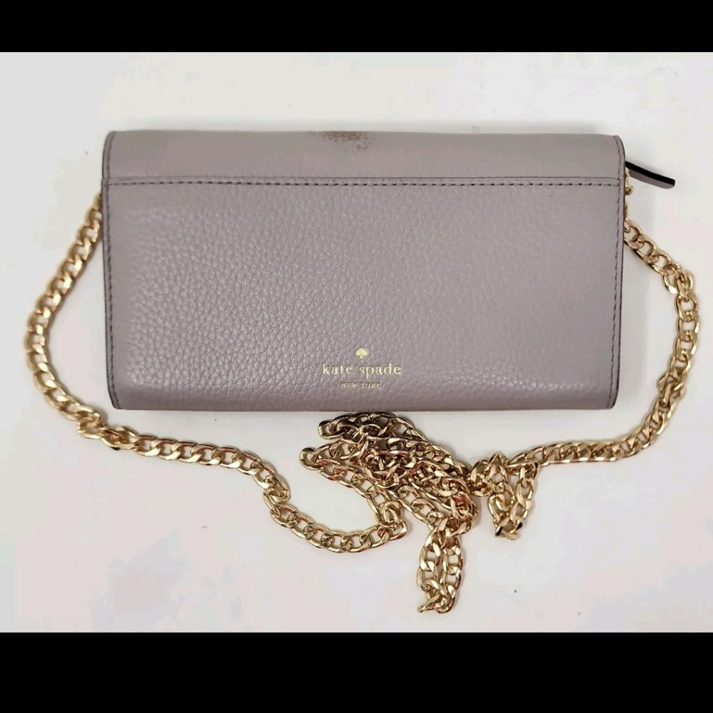 Kate Spade Leather Crossbody Wallet Milou NY Dusty Rose Taupe Black Bow 2 Straps